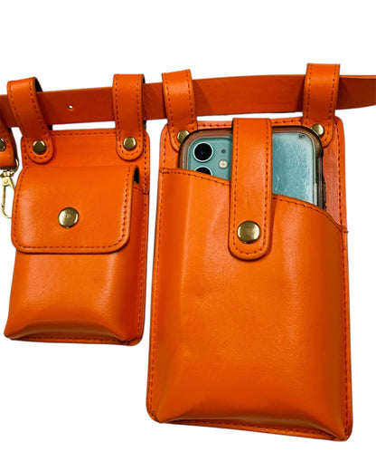 Small Bright Orange Twin Pouch Belt