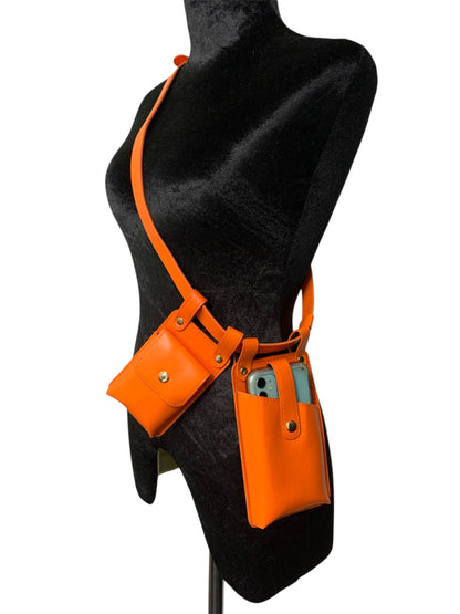 Small Bright Orange Twin Pouch Belt