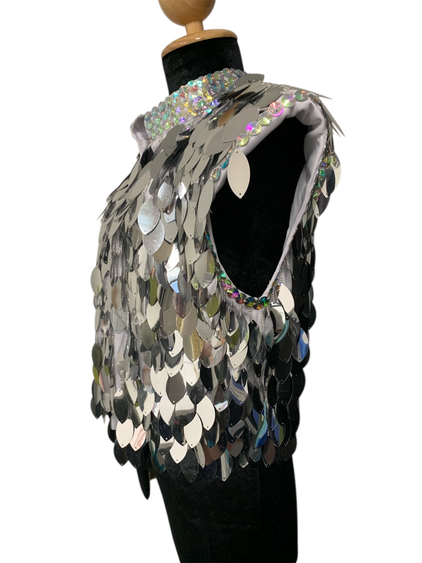 White and Metallic Silver Festival Vest