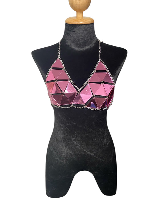Pink Geometric Festival Bikini Top