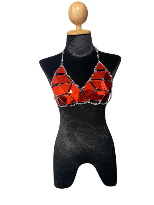 Red Geometric Festival Bikini Top