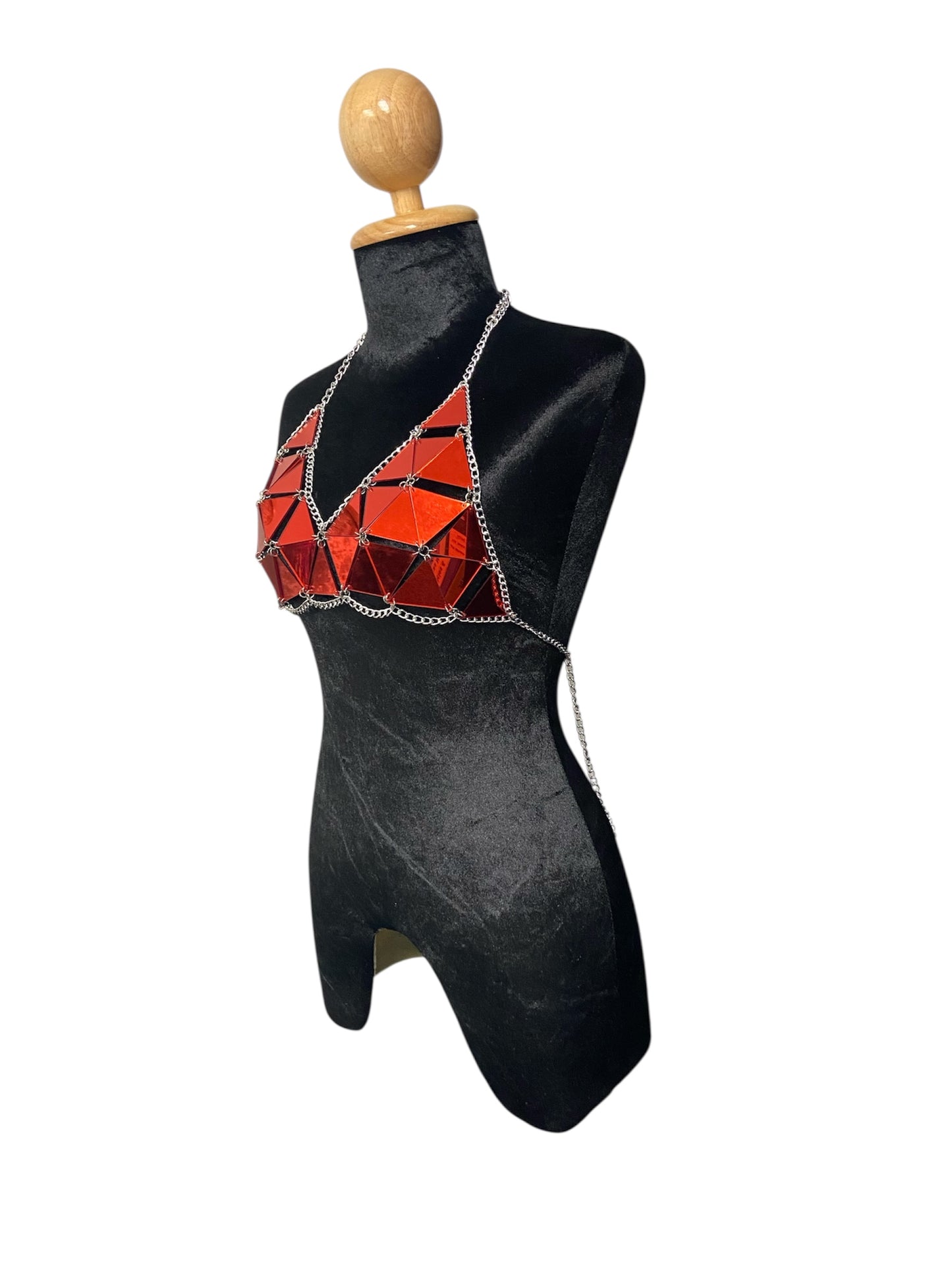 Red Geometric Festival Bikini Top