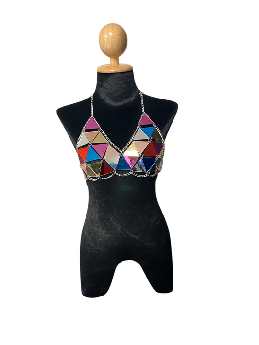 Rainbow Geometric Festival Bikini Top