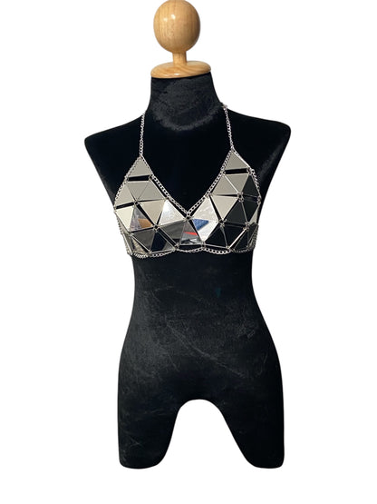 Silver Geometric Festival Bikini Top