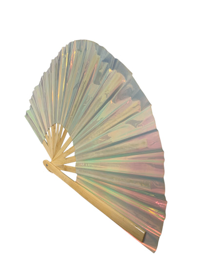 Large Iridescent White Hand Fan