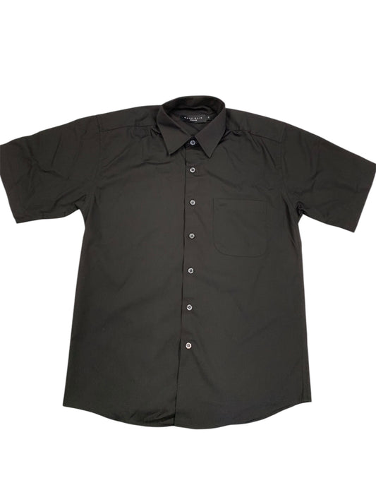 Black Pinstripe Button Up Short Sleeve Shirt