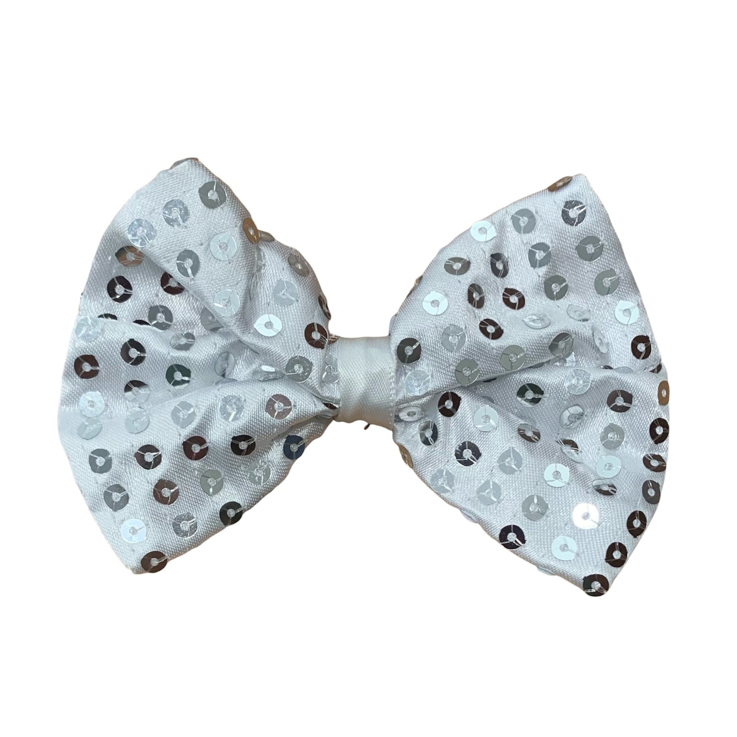 White Silver Sequin Bowtie with Elastic