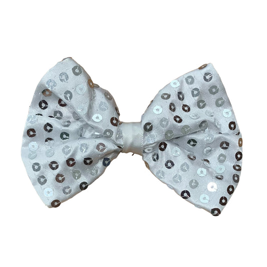 White Silver Sequin Bowtie with Elastic