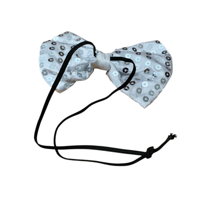 White Silver Sequin Bowtie with Elastic