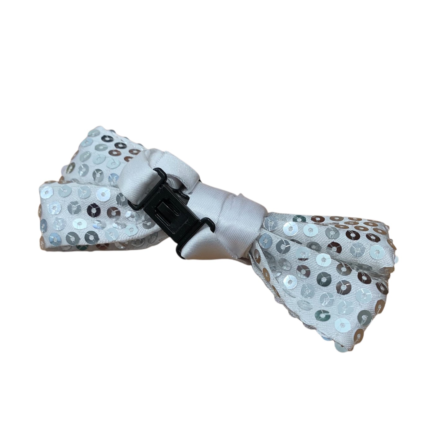 White Silver Sequin Bowtie with Clip
