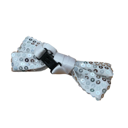 White Silver Sequin Bowtie with Clip
