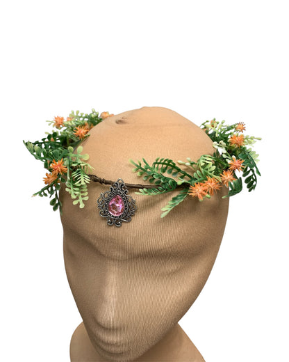 Orange Floral Circlet with Pink Gem