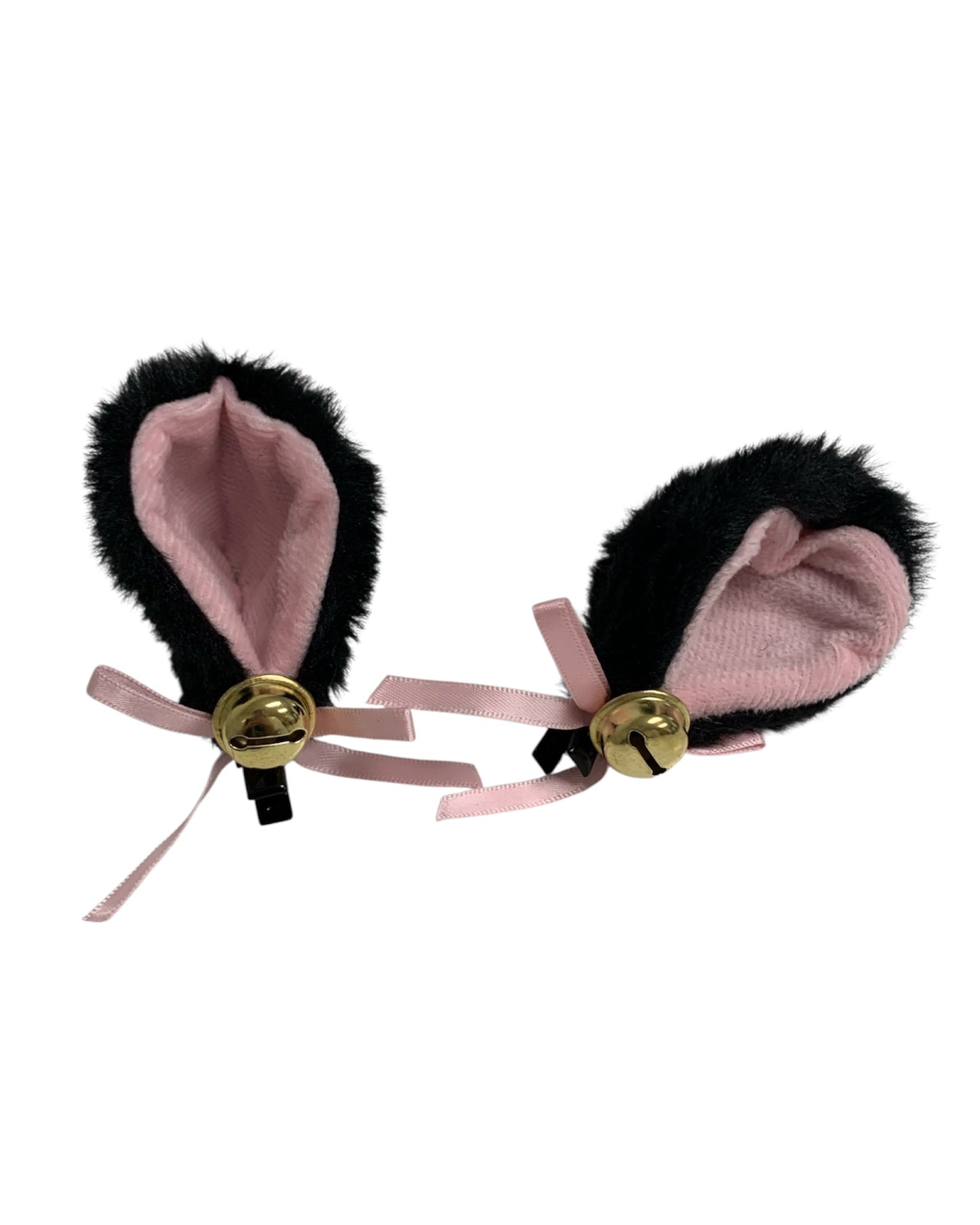 Black Fluffy Clip-In Cat Ears with Pink Bows