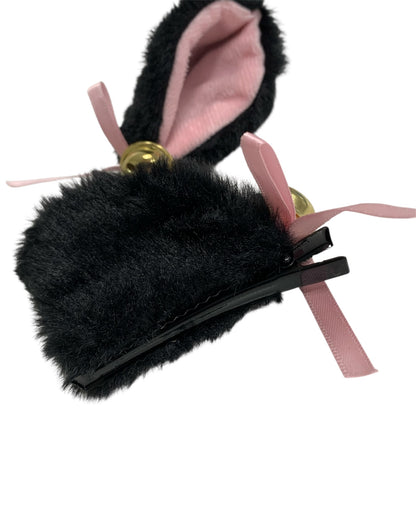 Black Fluffy Clip-In Cat Ears with Pink Bows