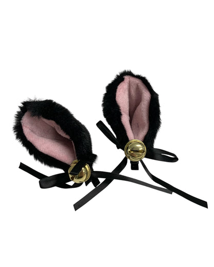 Black Fluffy Clip-In Cat Ears with Black Bows