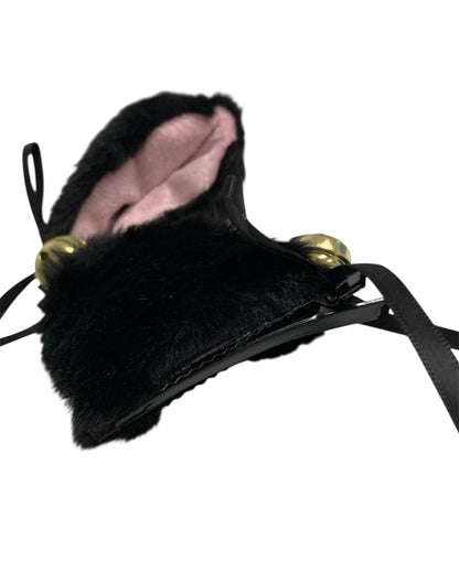 Black Fluffy Clip-In Cat Ears with Black Bows