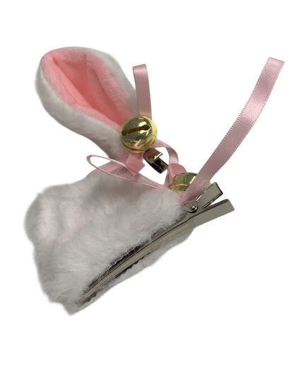 White Fluffy Clip-In Cat Ears with Pink Bows