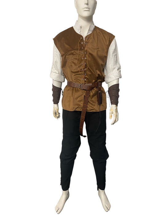Deluxe 7 Piece Medieval Costume White with Brown Vest