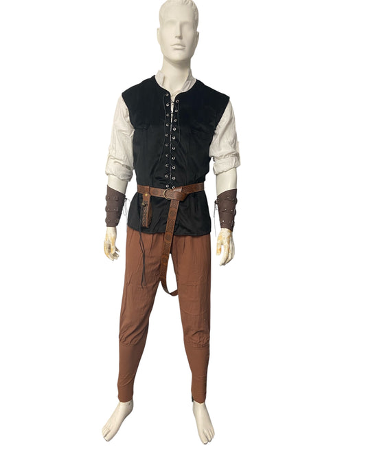 Deluxe 7 Piece Medieval Costume White with Black Vest