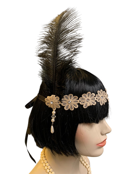 Cream Gatsby Headband and Necklace Set