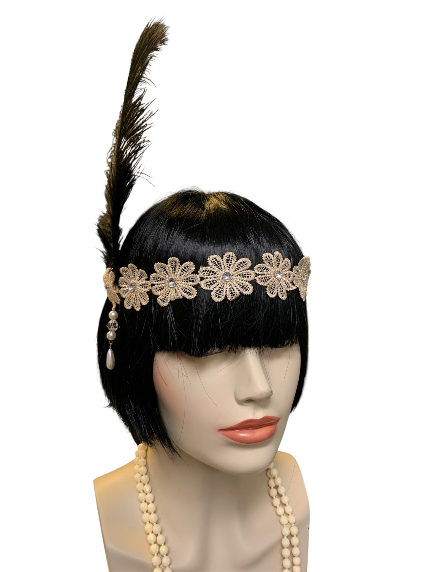 Cream Gatsby Headband and Necklace Set