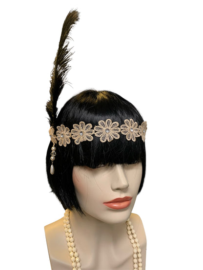 Cream Gatsby Headband and Necklace Set