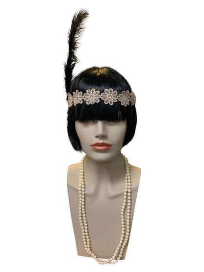 Cream Gatsby Headband and Necklace Set