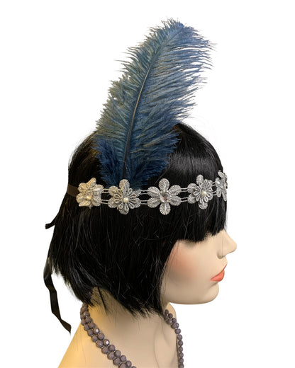 Silver Grey Gatsby Headband and Necklace Set