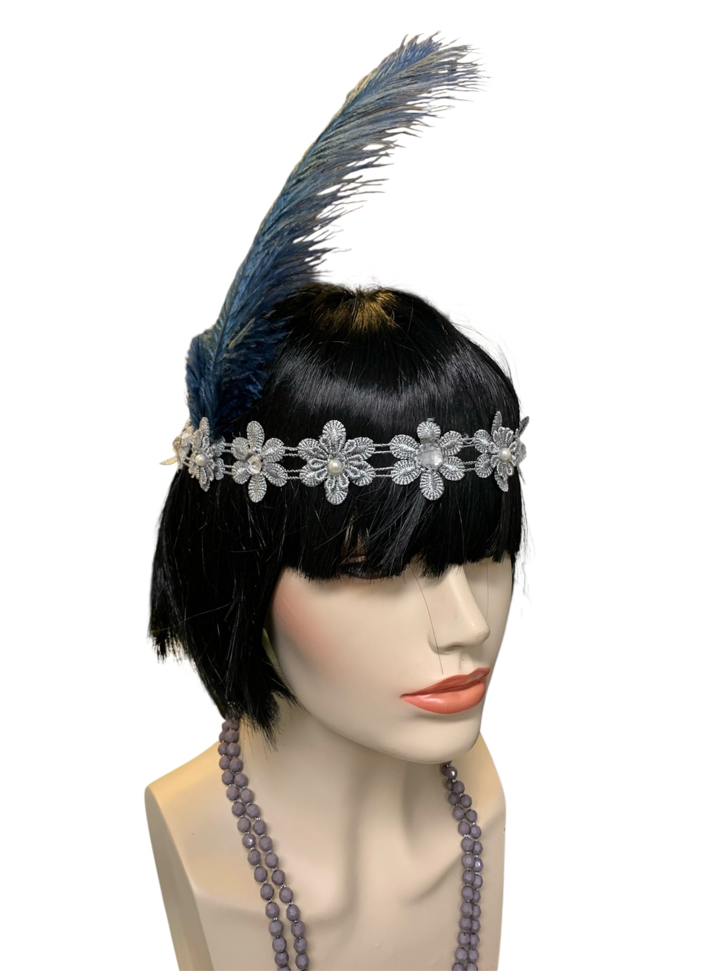 Silver Grey Gatsby Headband and Necklace Set