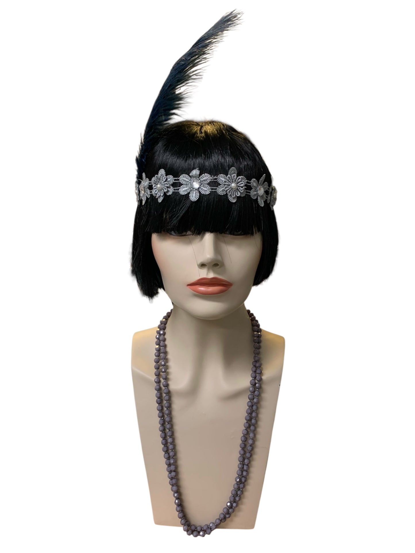 Silver Grey Gatsby Headband and Necklace Set