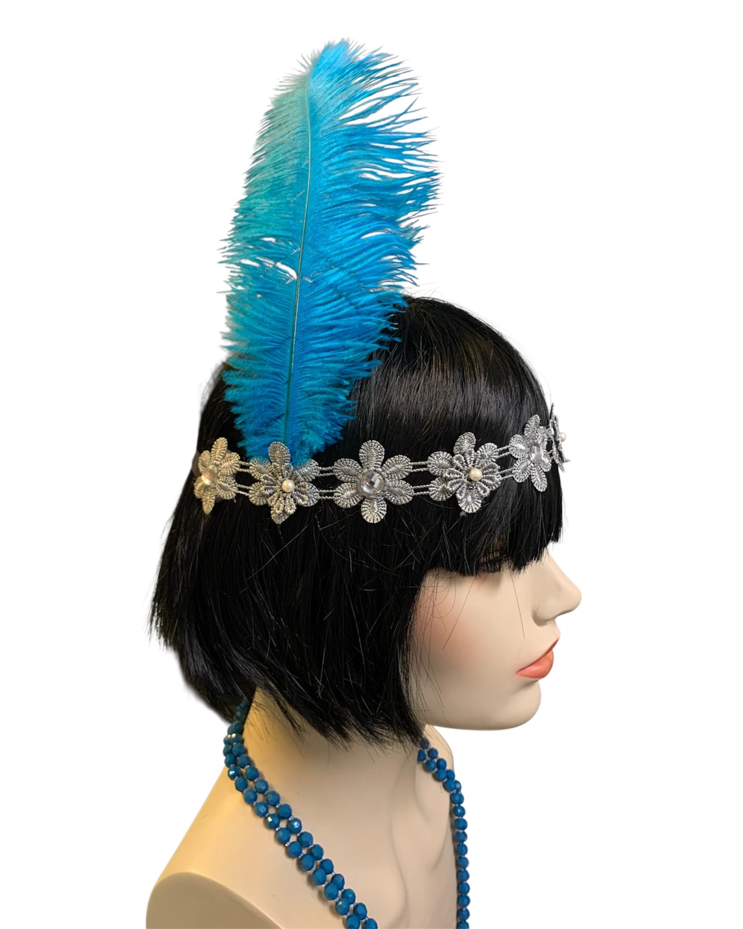 Aqua Blue Gatsby Headband and Necklace Set
