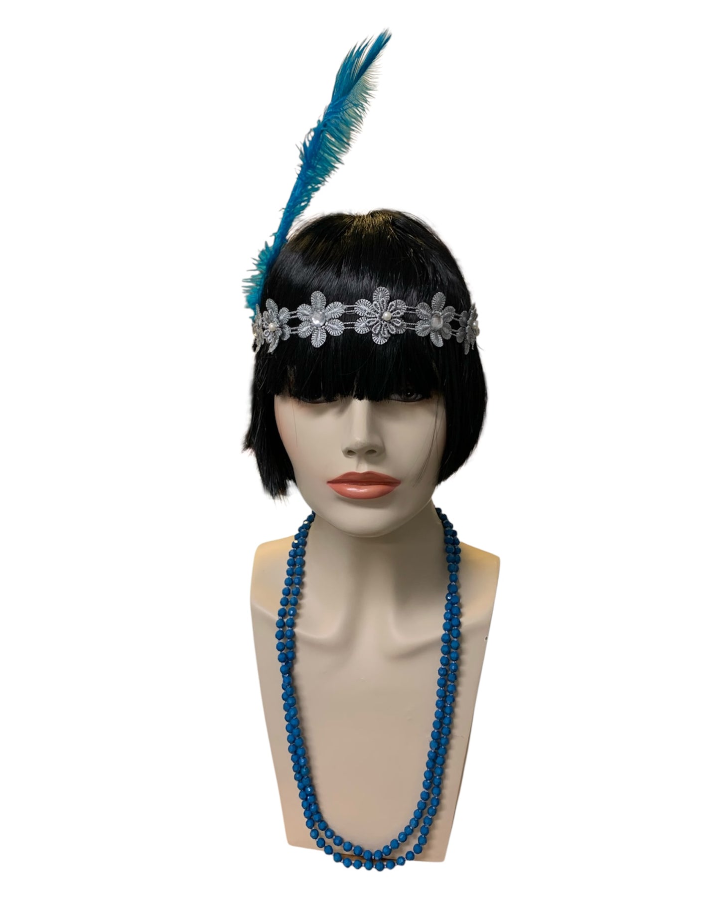 Aqua Blue Gatsby Headband and Necklace Set
