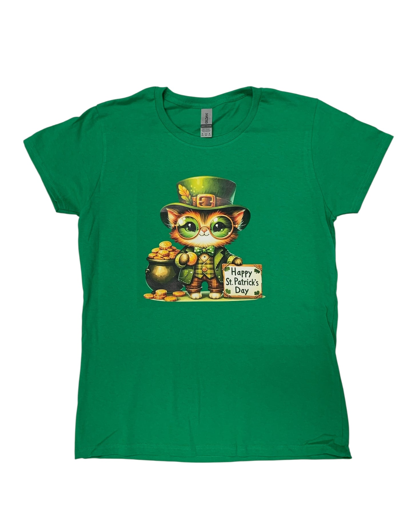 Ladies Happy St Patrick's Day Kitten T-Shirt