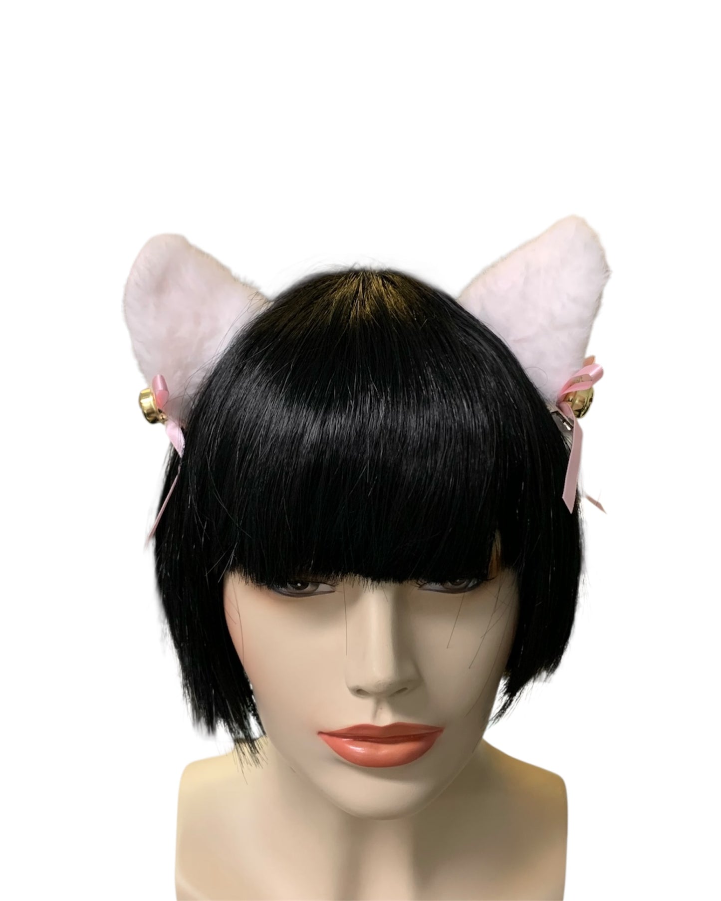 White Fluffy Clip-In Cat Ears with Pink Bows