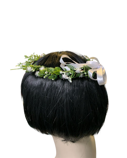 White Floral Circlet with Green Gem