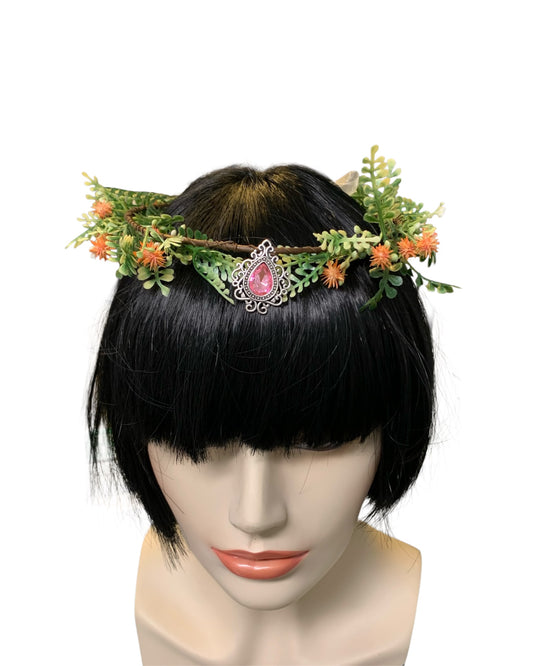 Orange Floral Circlet with Pink Gem