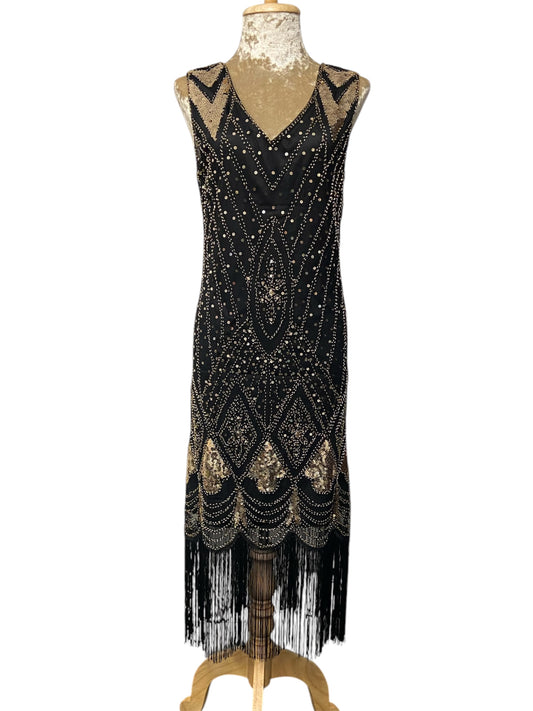 Black with Gold Sequin 1920's Gatsby Dress