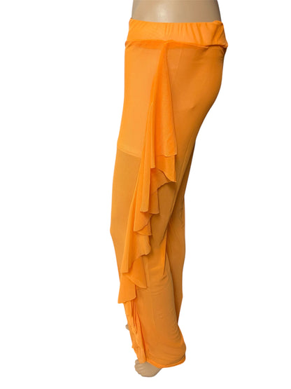 Orange Sheer Mesh Ruffle Pants
