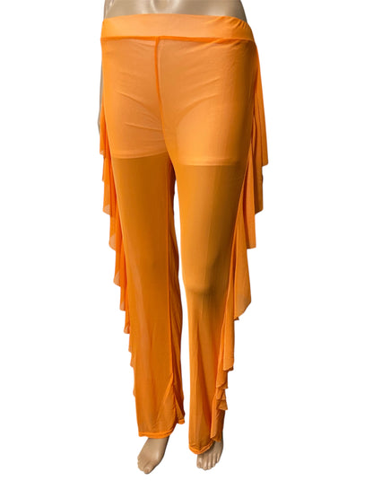 Orange Sheer Mesh Ruffle Pants