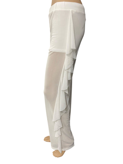 White Sheer Mesh Ruffle Pants