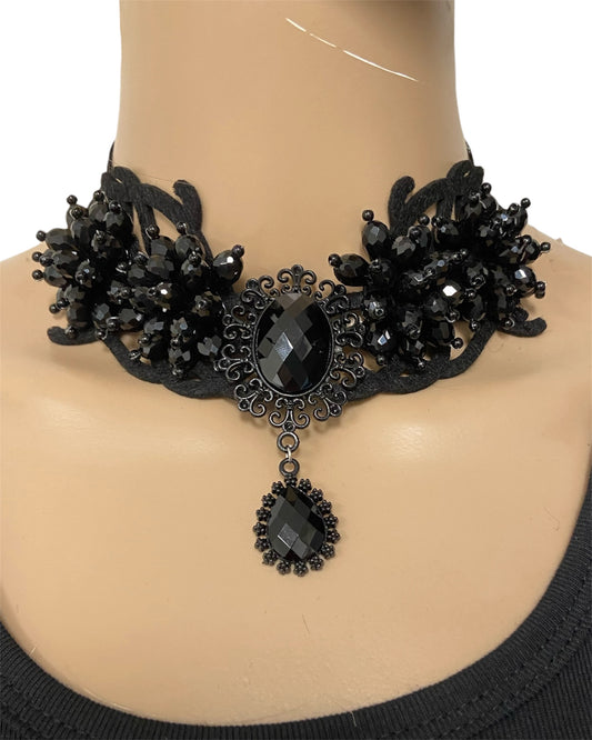 Black Victorian Gem Necklace (E)