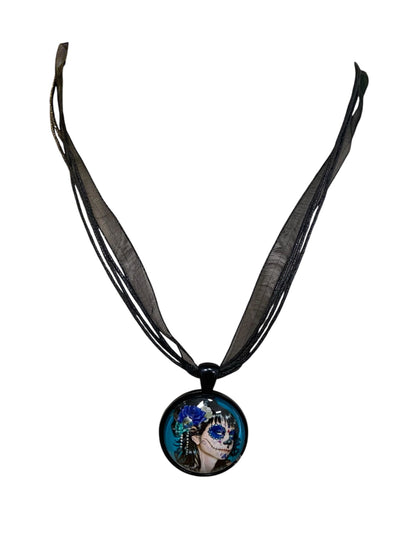Blue Day of the Dead Lady Necklace