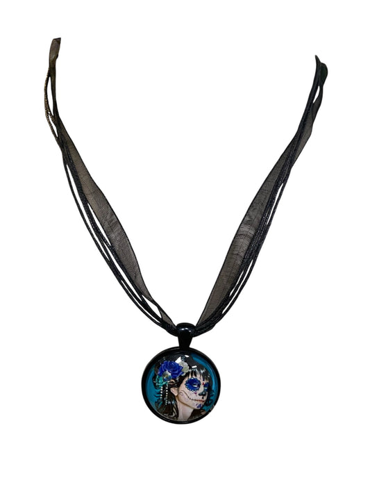 Blue Day of the Dead Lady Necklace