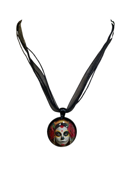 Red Day of the Dead Lady Necklace