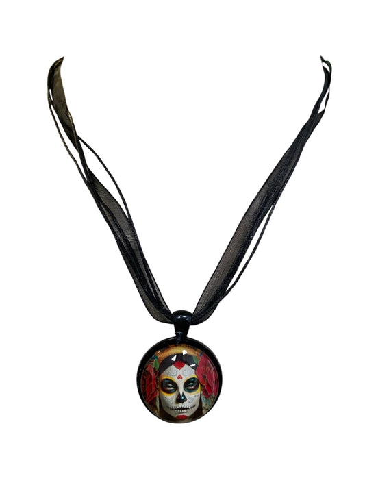 Red Day of the Dead Lady Necklace