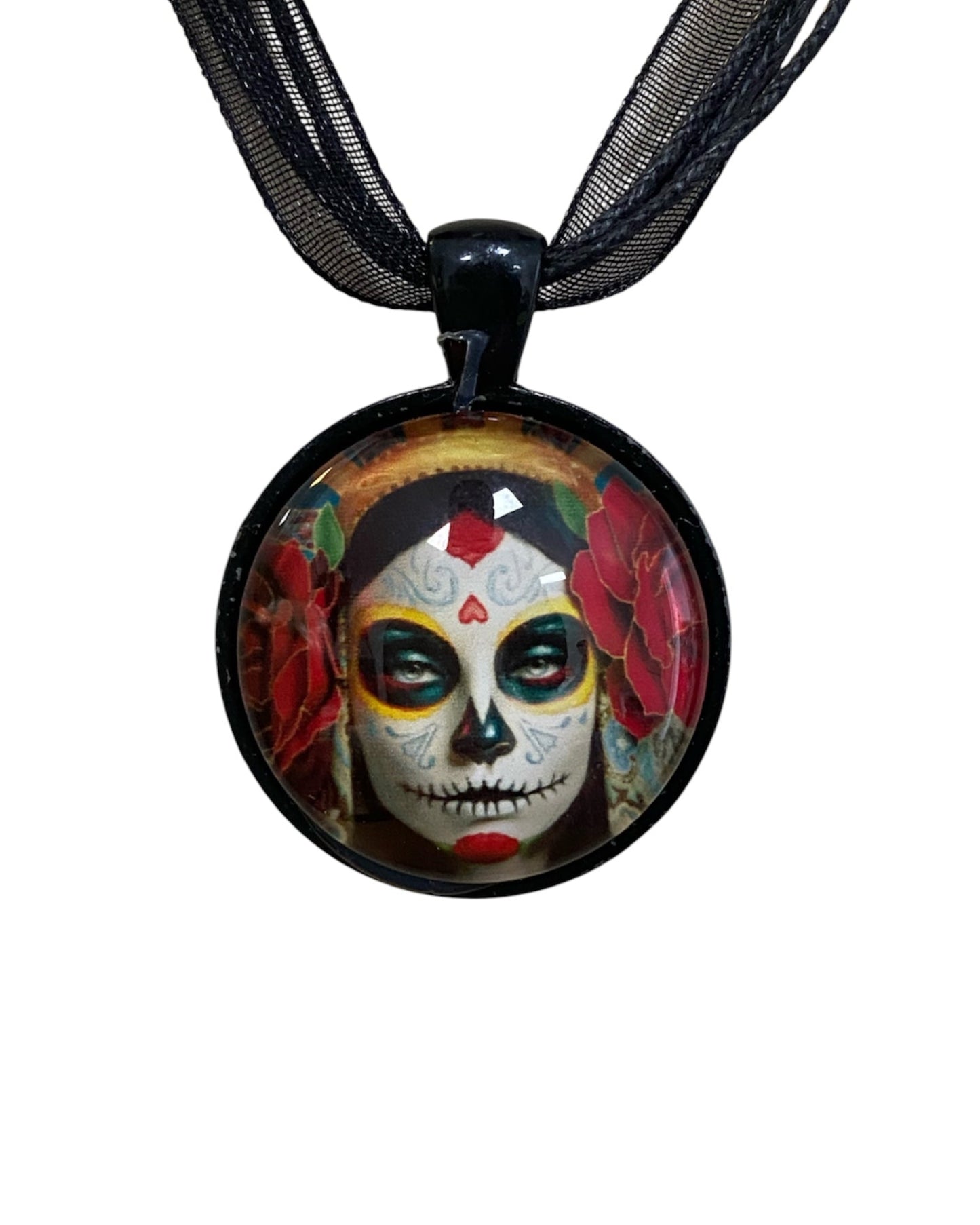 Red Day of the Dead Lady Necklace