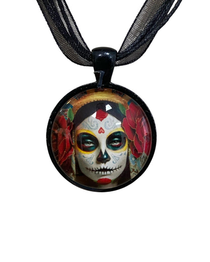 Red Day of the Dead Lady Necklace