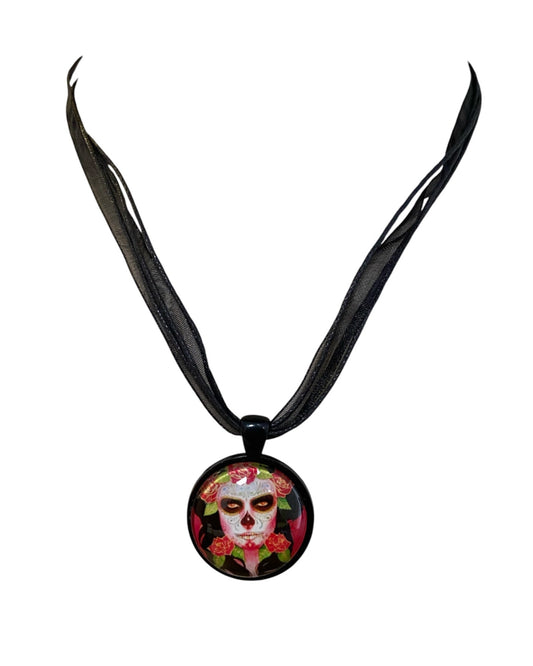 Red Roses Day of the Dead Necklace