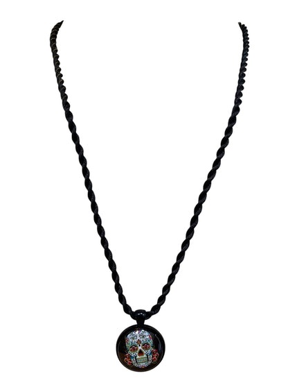 Black Day of the Dead Colourful Skull Necklace