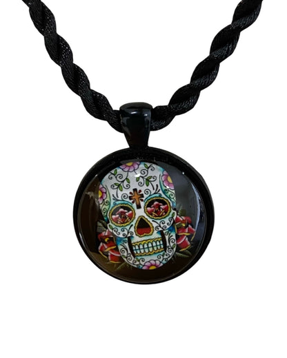 Black Day of the Dead Colourful Skull Necklace